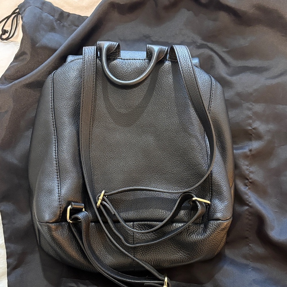 Karl Lagerfeld Black Pebbled Leather Flap Backpack with Gold Logo - Picture 2 of 4